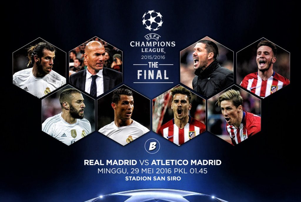 Siaran TV yang menyiarkan Final UEFA Champions League Atletico Madrid vs Real Madrid